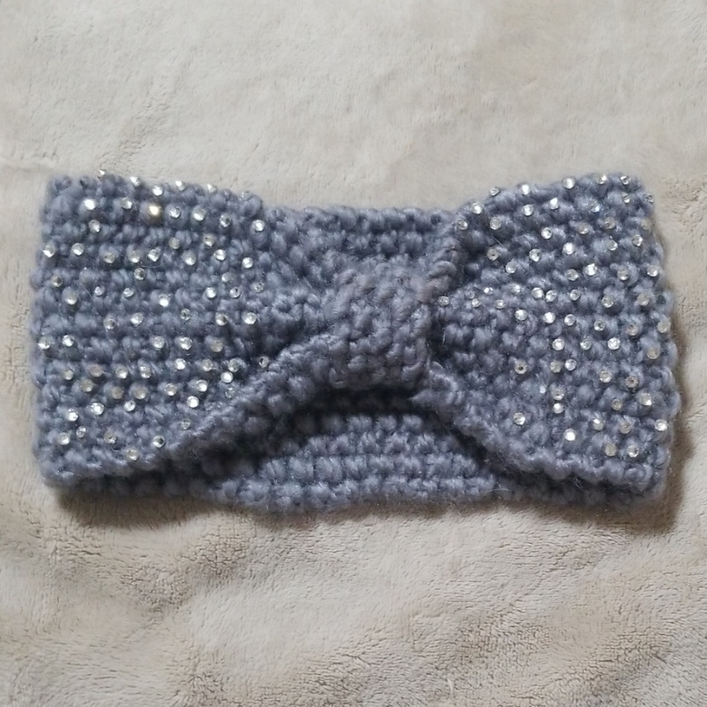 Grey rhinestone ear warmers/head wrap